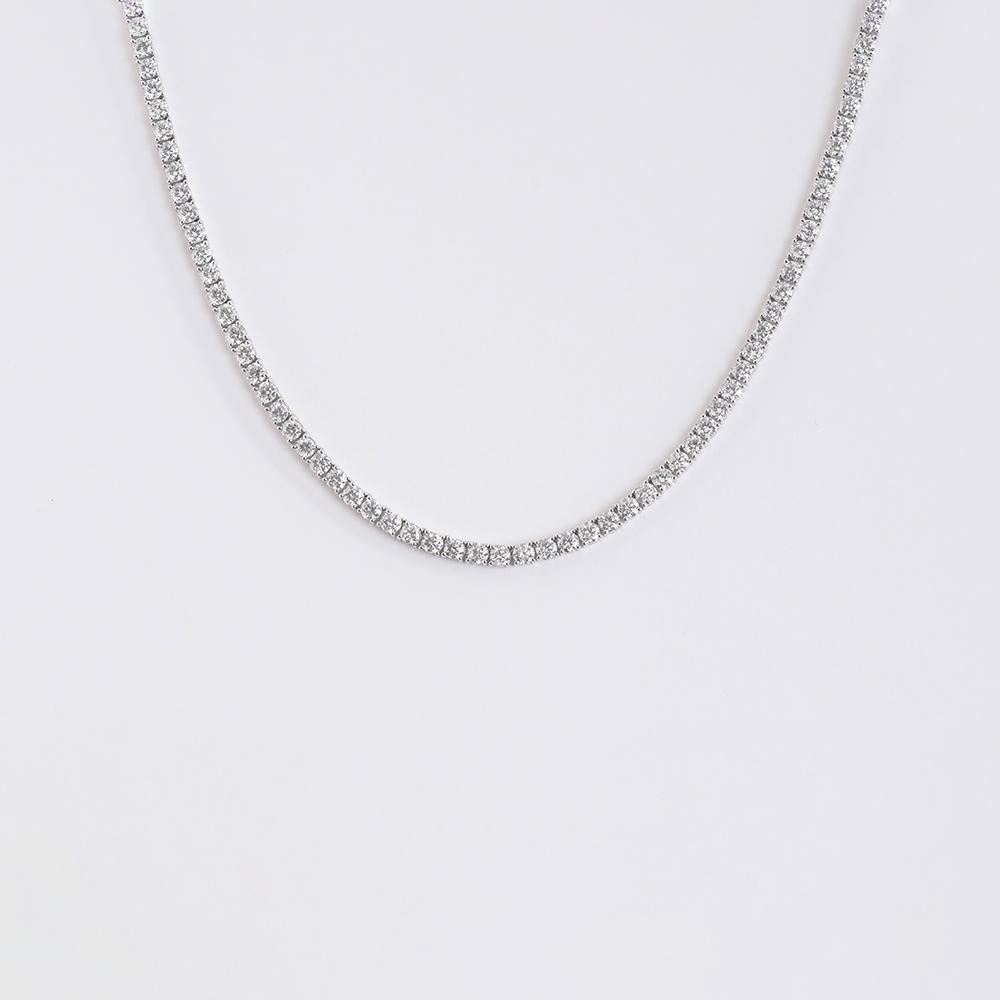 Round Tennis Necklace 18K White Gold | 10.5 CT