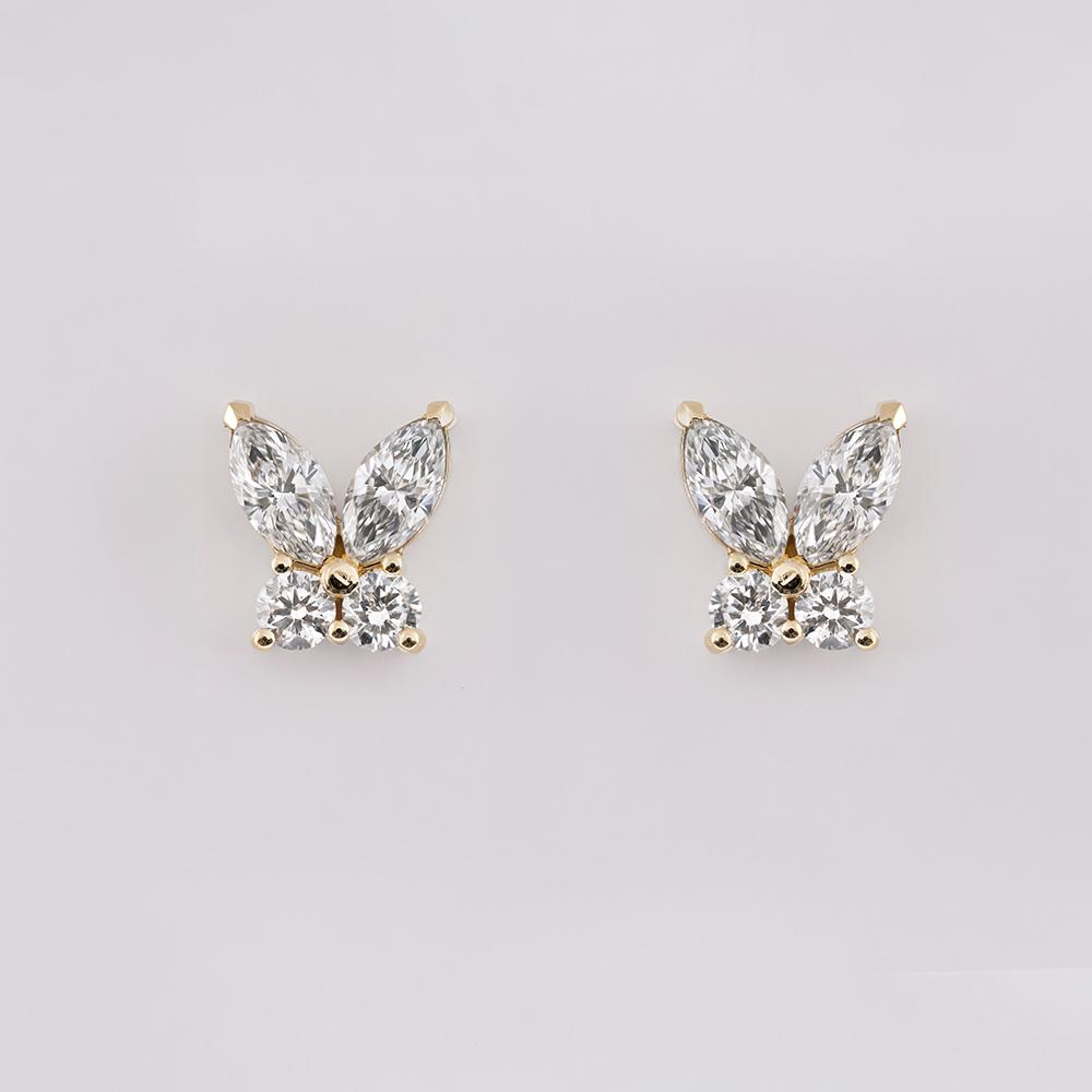 Marquise and Round Diamond Earrings 18K Yellow Gold | 2.8 CT