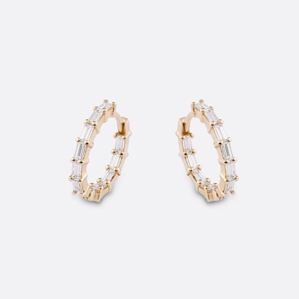 Baguette Hoops Diamond Earrings 18K Yellow Gold | 1CT