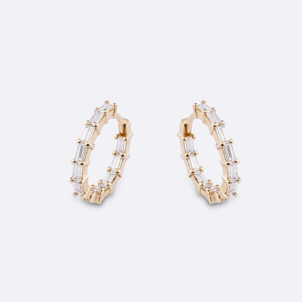 Baguette Hoops Diamond Earrings 18K Yellow Gold | 1CT