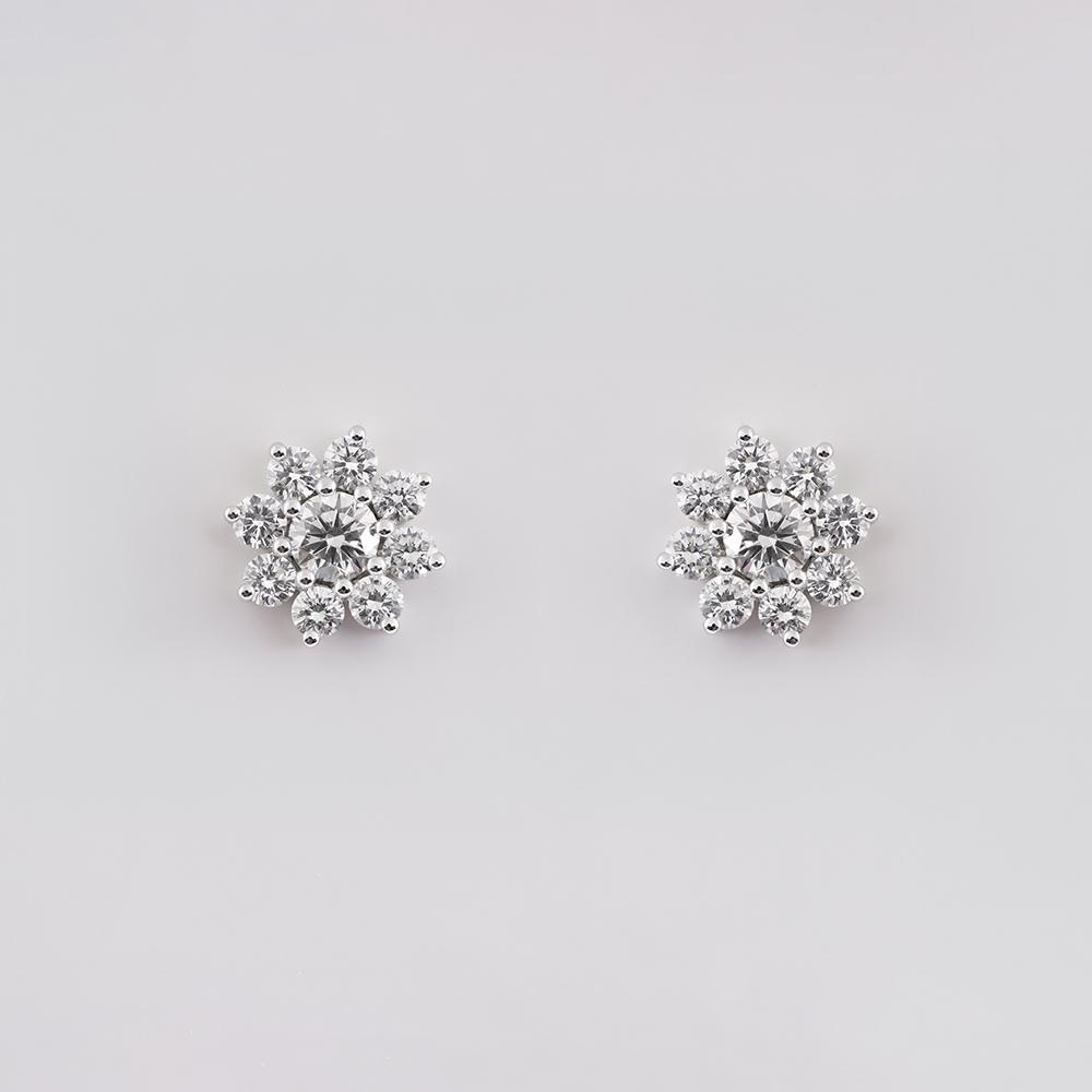 Flower diamond earrings 18K White Gold| 2.6CT