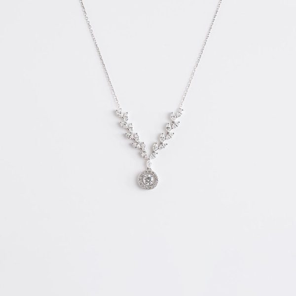 Round and Marquise diamond pendant 18K White Gold | 2.4CT