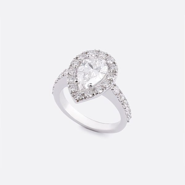 Solitaire Pear Diamond Ring 18K White Gold | 3.22 CT