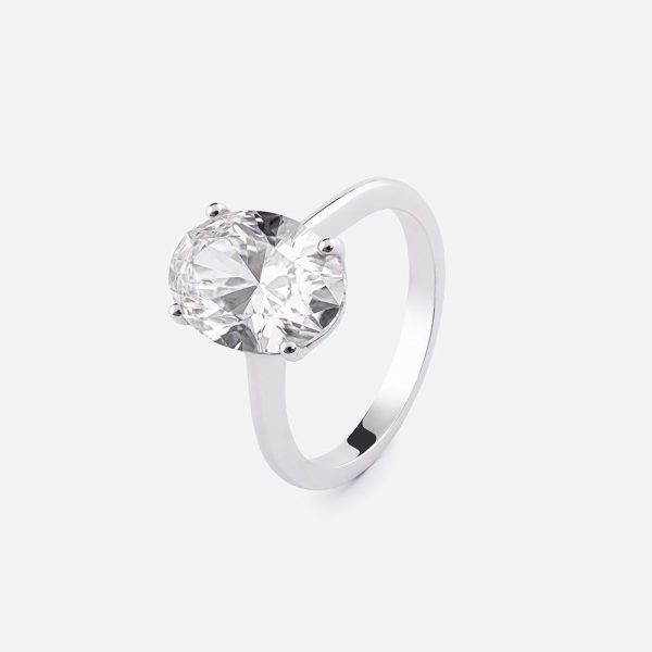 Solitaire Oval Diamond Ring 18K White Gold | 4 CT