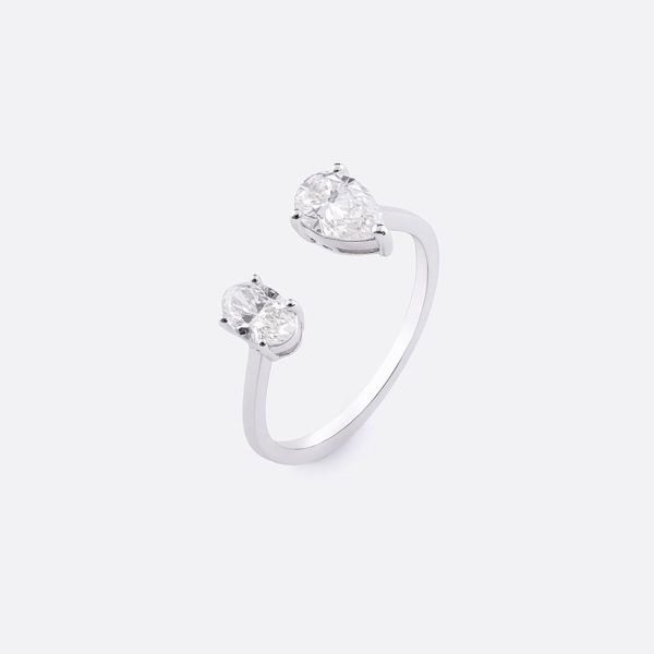 Oval and Pear twin ring 18K White Gold | 0.8CT