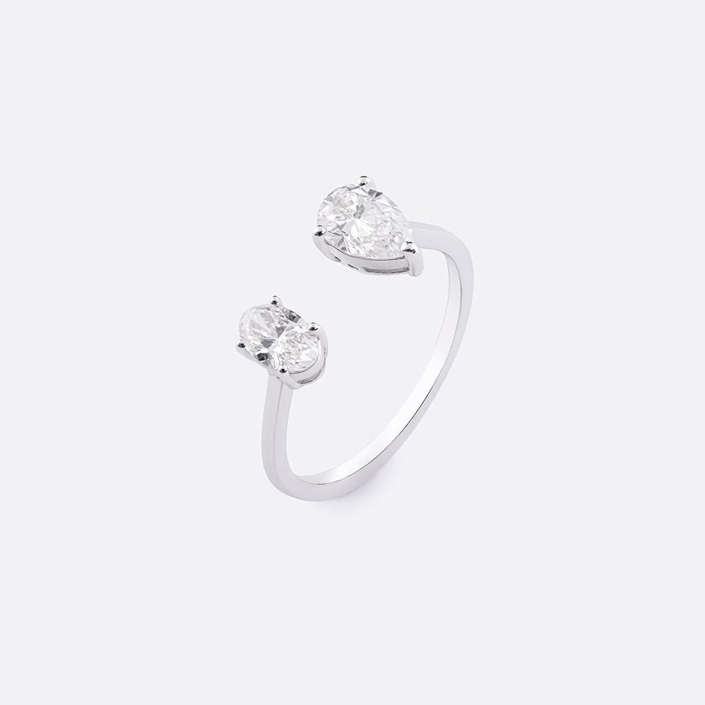 Oval and Pear twin ring 18K White Gold | 0.8CT