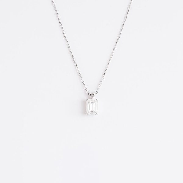 Emerald Solitaire Necklace 18K White Gold | 3.0 CT