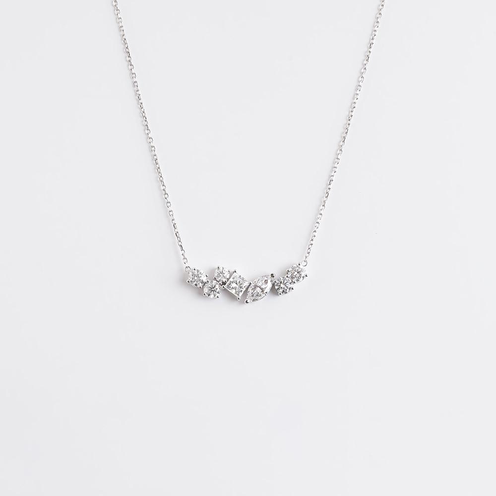 Mixed Stones Diamond Necklace 18K White Gold | 4.37 CT