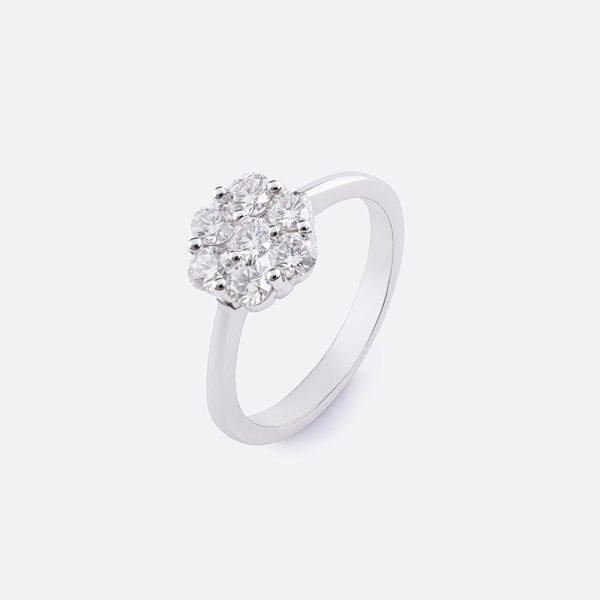 Diamond Flower Ring 18K White Gold | 0.77 CT